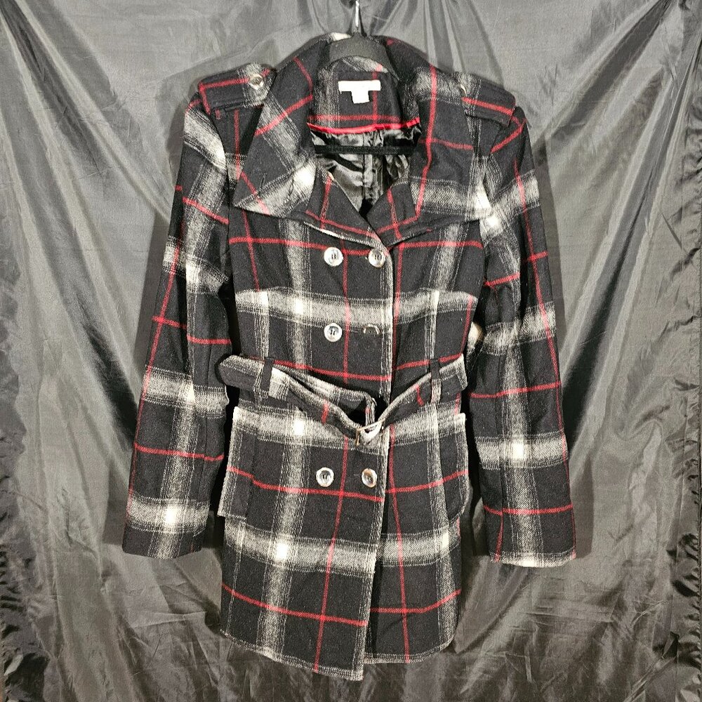 Dalia Collection plaid lined pea coat. Size 6